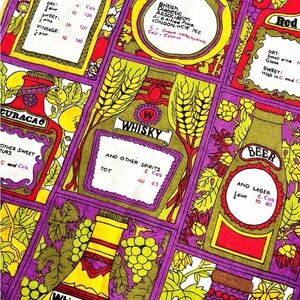 Vintage Bar Towel or Tapestry, 70s, Kitsch, Drink and Diet, Mid Century